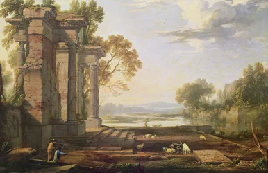 Paysage avec soleil couchant